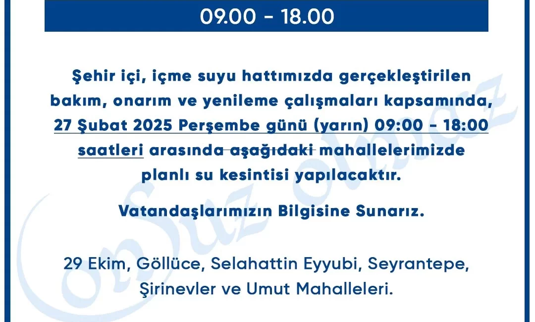 Gaziantep Büyükşehir Belediyesi Su ve Kanalizasyon İdaresi (GASKİ), şehir içi